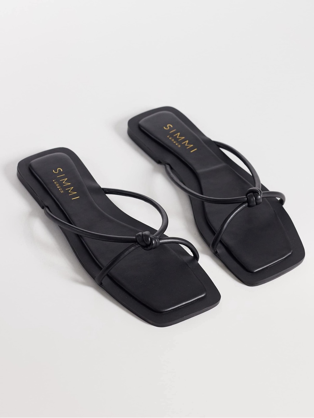 Wide Fit Black Knot Strap Square-Toe Flat Sandals NWT